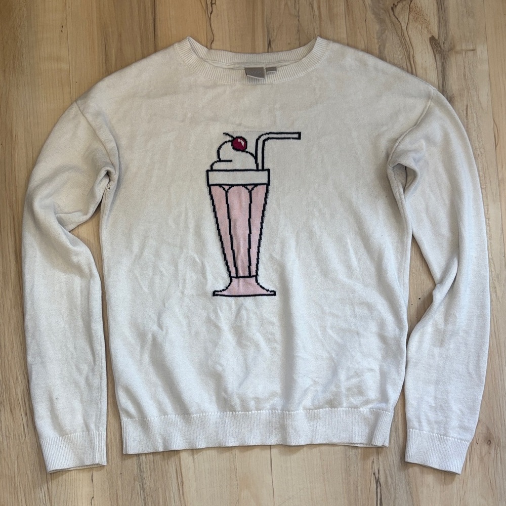 Cream Sweater with Milkshake Design